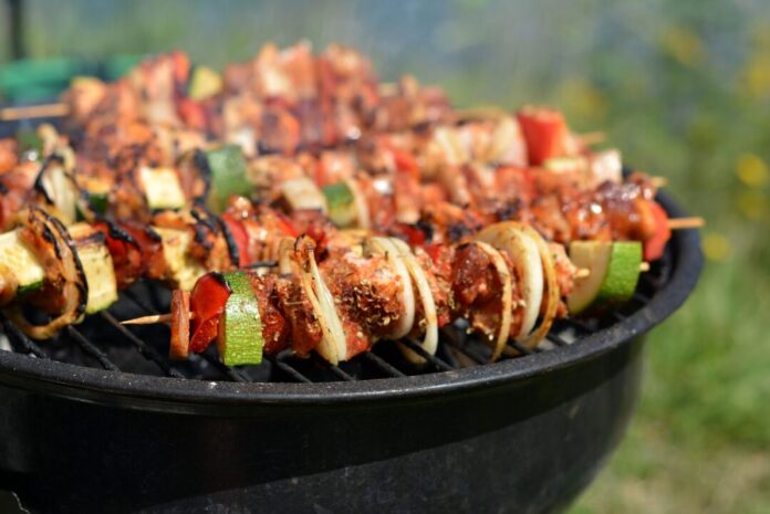 grill, skewers, food